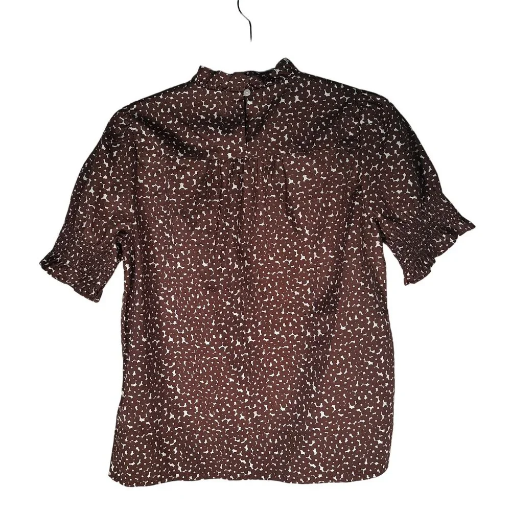 J Crew Smocked cotton poplin puff-sleeve top in mocha floral